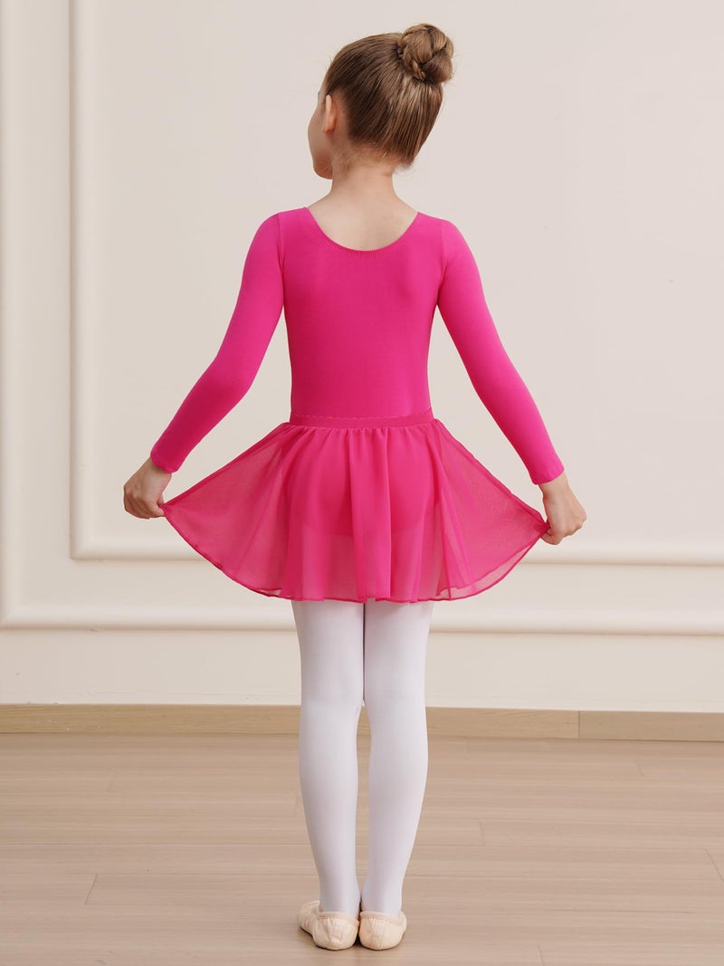 WEGETIT Long Sleeve Girls Leotard Gymnastics Leotards for Girls Ballet Dance Dresses with Skirt (Hot Pink,8-10 Years) - Image 4